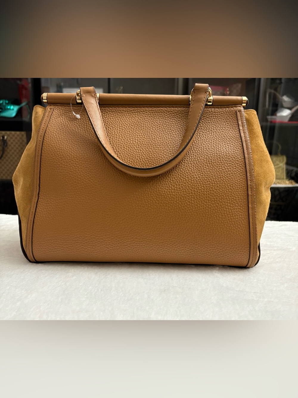 COACH DRIFTER LEATHER & SUEDE SATCHEL HANDBAG- Saddle & Camel- Turn Lock - Picture 6 of 16